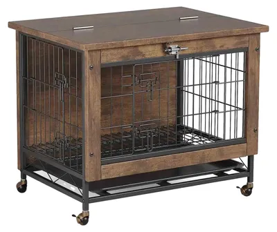 Immagine prodotto di Gabbia per cani, realizzata Acciaio al carbonio e MDF melaminato, 26,4" B x 19,7" T x 25,6" H. Adatta a cani di piccola taglia fino a 20 lbs. Dotata di 2 aperture e di un'apertura superiore