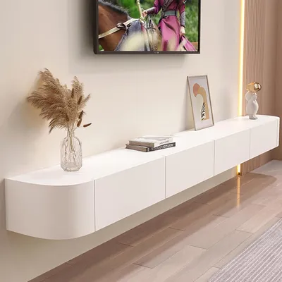 Obrázok produktu pre TV skrinka na upevnenie na stenu, biela, 120x20x24 cm, s dvierkami a odkladacím priestorom