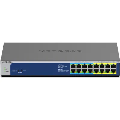 Zdjęcie produktu dla NETGEAR GS516UP, Nie zarządzany, Gigabit Ethernet (10/100/1000), Pełny dupleks, Obsługa PoE, Możliwości montowania w stelażu