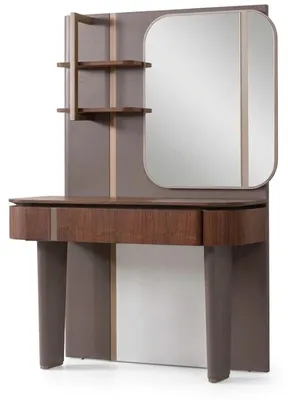 Produktbild von Modern Schlafzimmer Set Beige Textil Holz Bett Nachttische Schminktisch