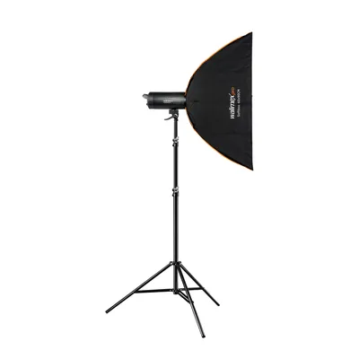 Produktbild von Walimex pro Campaigner 600 HS Set Single - Studioblitz mit 600 Ws Blitzleistung, Blitzgerät HS-Modus, 2,4 GHz Funk, mit Softbox 60 x 90 cm und Lampenstativ, inkl. Transporttasche
