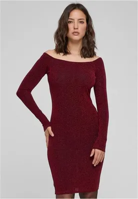 Obrázek produktu pro Dámské tričko s dlouhým rukávem Urban Classics Ladies Off Shoulder Longsleeve Glitter Dress burgundy - L