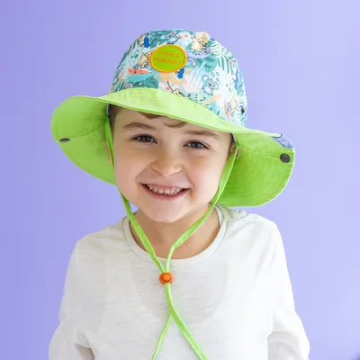 Produktbild von Milk&Moo Jungle Friends Kinder Fischerhut | Atmungsaktiv | Bucket hut | faltbar Krempe | Mütze | Cap für Sommer/Herbst | verstellbar | Kordelstopper | mit Tiere Druck | Uni | 56 cm | Bunt