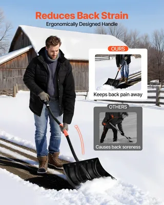 Productafbeelding van VEVOR sneeuwschuivel, 420x340 mm sneeuwschuiver met D-vormige handgrepen en aluminium blad, sneeuwschuiver, sneeuwschuiven, sneeuwschop, sneeuwruimgereedschap voor tuin, auto, kamperen in de open lucht