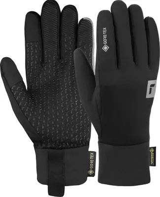 A pair of black gloves displayed on a white background.