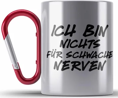 Produktbild von Trendation - Ich Bin Nichts Für Schwache Nerven Lustige Edelstahl Tasse Karabiner mit Spruch Kollegin Kollege Geschenkidee Büro Arbeit (Rot)