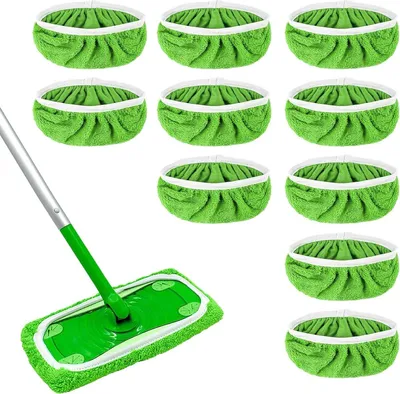 Produktbild von Nachfüll-Wischmopp-Pads passend für Swiffer Sweeper – 10 Stück – Mikrofasertücher – 25 x 11,5 cm – Wiederverwendbar - Wischmopptücher – Nass & Trocken