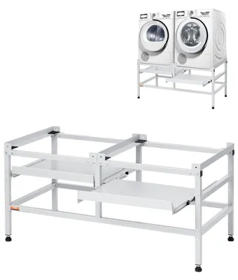 Obrázek produktu pro VEVOR podstavec pro pračku, 1230x635x625 mm podstavec pro pračku, náplň 267 kg, podstavec pro pračku a sušičku s dvojitými policemi, 4 nastavitelné nožičky pro zvedání praček