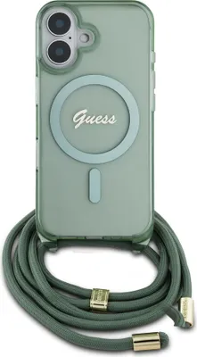 Produktbild von Guess MagSafe IML Back Cover mit crossbody cord Apple iPhone 16 - Grün