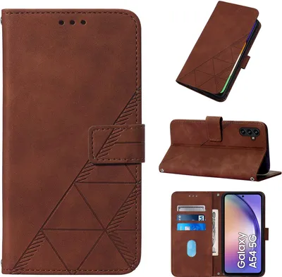 Produktbild von Hülle für Samsung Galaxy A54 5G Prägung Flip Leder Kartenfächer Schutzhülle mit Ständer Braun