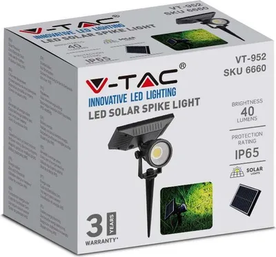 Zdjęcie produktu dla Lampa ogrodowa wbijana solarna reflektor LED V-TAC  2W IP65 VT-6661