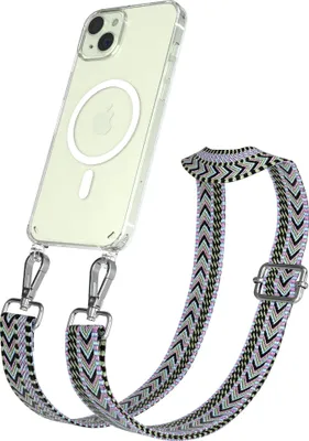 Produktbild von EAZY CASE - Handykette mit MagSafe Hülle für Apple iPhone 15 Plus, Handyband ZigZag Style,Karabiner Silber, Umhängeband in Lila