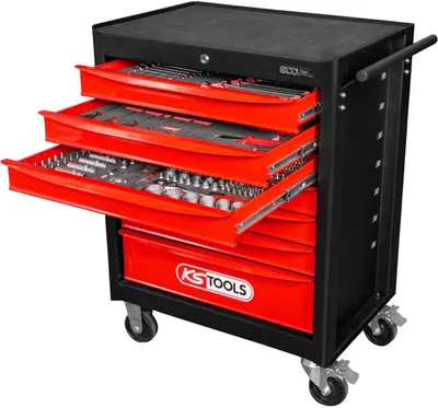 Produktbild von KS TOOLS ECOline BLACK/ROT Wózek warsztatowy z 7 szufladami i 215 narzędziami premium - 897.7215
