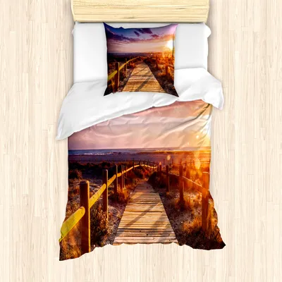 Produktbild von ABAKUHAUS Landschaft Mantele, Sonnenuntergang in Naturpark, Milbensicher Allergiker geeignet mit Kissenbezügen, 135 cm x 200 cm - 80 x 80 cm, Mehrfarbig