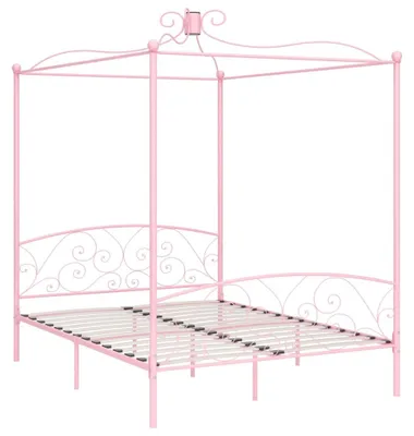 Obrázek produktu pro vidaXL Postel se stříškou Růžový kov 180x200 cm