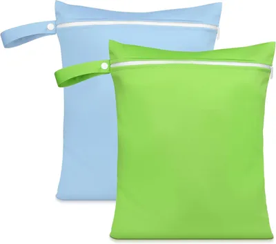 Produktbild von Wäschesäcke 2 Stück, wasserdicht, mit Reißverschluss und Griff, grün und blau, für nasses Schwimmgut