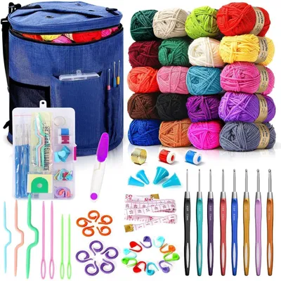 Productafbeelding van Haakset voor beginners, inclusief naaidoos en accessoires, met 20 verschillende garenkleuren