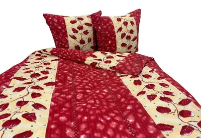 Image de Linge de lit, tissu piqué gaufré, sans repassage, 100 % coton, 160 x 200, 2673 Feuilles rouges