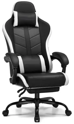 Image de Chaise de bureau ergonomique et chaise de gaming blanche, avec dossier réglable et repose-pieds