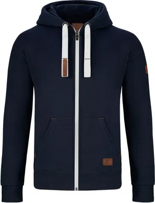 Produktbild von Warme GYMAMBA Sweatjacke Herren mit Lederpatches und Kapuze dunkelblau/weiß
