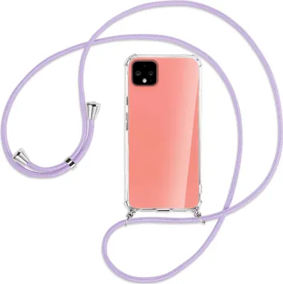 Produktbild von Handykette Backcover-Schutzhülle mit Band (Metall silberfarben) für Google Pixel 4 - violett