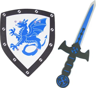 Produktbild von Ritter Schwert und Schild aus Schaumstoff - Spielzeug Set mit Drachen | Blau