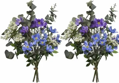 Produktbild von 2474U Kunstblumenstrauß Blau Lila Weiß, Künstliches Blumen-Bouquet 60 cm "EVA", 2er Set