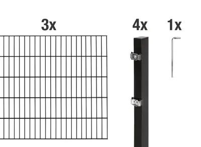 Produktbild von Alberts 627829 Doppelstabmattenzaun als 8 tlg. Zaun-Komplettset, matt schwarz, Höhe 120 cm, Länge 6 m
