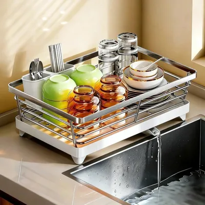 Image de Support en acier inoxydable avec égouttoir pour assiettes et couverts