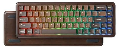 Zdjęcie produktu dla Klawiatura mechaniczna bezprzewodowa 68% drewniana rgb dla gracza