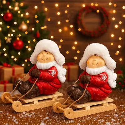Produktbild von Weihnachtsfiguren 2er Set Dekofigur Weihnachten Keramik Figur Weihnachtsdeko