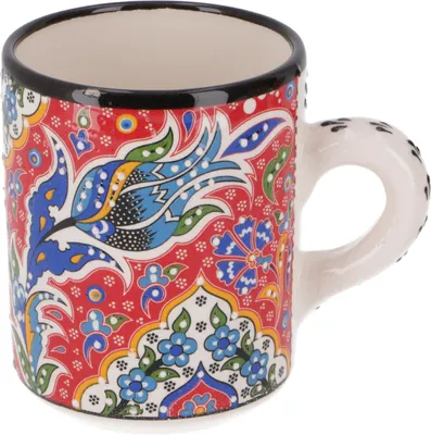 Produktbild von Handbemalter Türkischer Kaffeebecher, Orientalische Kaffeetasse - Rot, Keramik, 10*12*8 cm, Küchenaccessoires, Sonstiges