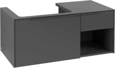 Image de Villeroy & Boch Subway 3.0 armoire sous lavabo, éclairage LED, 2 tiroirs, lavabo à gauche, élément d'étagère en bas à droite, 1001x422,5x516mm, C572L2VR