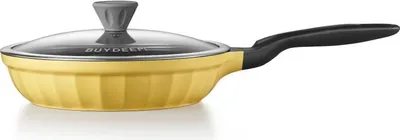 Obrázek produktu pro Pánev BUYDEEM CP151, 25 cm, Skleněná poklice, Litý hliník, Bez PFOA, Nepřilnavý povlak, Žlutá