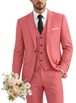 Zdjęcie produktu dla Elegancki, trzyczęściowy garnitur YND o dopasowanym, slim-fit kroju, składający się z marynarki zapinanej na jeden guzik i kompletu