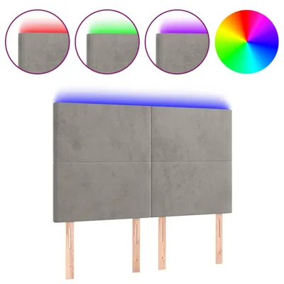 Image de vidaXL Tête de lit LED gris clair 144x5x118/128 cm velours