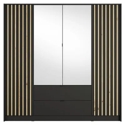 Produktbild von Masseno Drehtürenschrank SATREN 200/200,5/54,5cm 4-türig mit Spiegel Schwarz