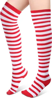 Produktbild von Damen Gestreifte Overknees Strümpfe, Baumwolle Lange Gestreifte Socken Hoch Booten Strümpfe, Ringelstrümpfe Karneval Fasching, Nahtloser Zeh, Weiches Latexband