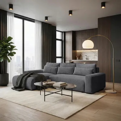 Produktbild von BEAUTYSOFA | Ecksofa BENNY L mit Schlaffunktion und Bettkasten, Dunkelgrau – Ottomane links – Modernes Polstersofa