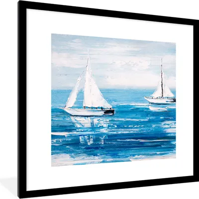 Produktbild von MuchoWow® Gerahmtes Poster Malerei - Ölfarbe - Boot - Wasser 40x40 cm - Poster mit Schwarzem Bilderrahmen Wandposter Rahmen Foto Bilder - Poster - Plakat im Rahmen