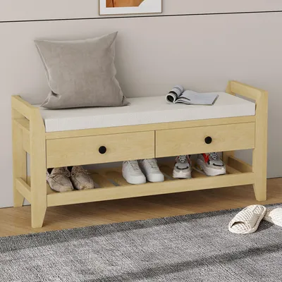 Produktbild von Fortuna Lai Moderne Schuhbank mit Sitzfläche und Stauraum, Soft Kissen-Oberfläche, Schuhregal für Eingangsbereich, Natur