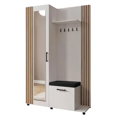 Produktbild von Garderoben-Set LIJO mit Spiegel und Sitzkissen 140x200 – Modernes Flurmöbel mit Schuhschrank