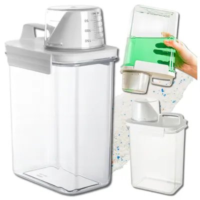 Produktbild von 1,8-Liter-Waschpulverbehälter mit Messbecher, auslaufsicherer Flüssigkeitsspender