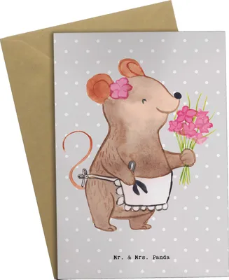 Produktbild von Mr. & Mrs. Panda Grußkarte Floristin Herz - Grau Pastell - Geschenk, Blumenlanden, Blumenstrauß, Ausbildung, Grußkarten, dankeskarten, Romantisch, osterkarten, babykarte