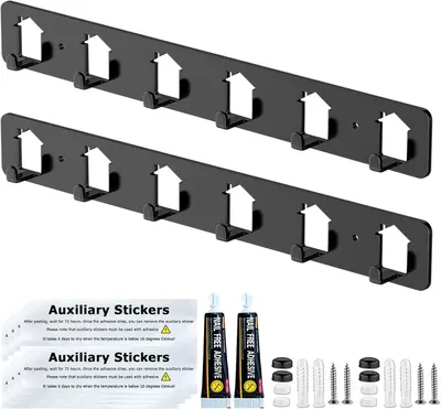 Produktbild von Wandgarderobe aus Kohlenstoffstahl, 6 Haken, 2 Wandkapstokken, für die Küche