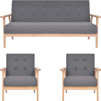 Produktbild von 3-tlg. Sofagarnitur Stoff Dunkelgrau