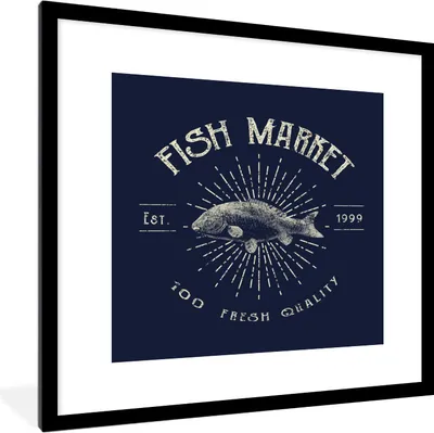 Produktbild von MuchoWow® MuchoWow® Gerahmtes Poster Jahrgang - Fisch - Text 40x40 cm - Poster mit zchwarzem Bilderrahmen - Poster - Plakat im Rahmen