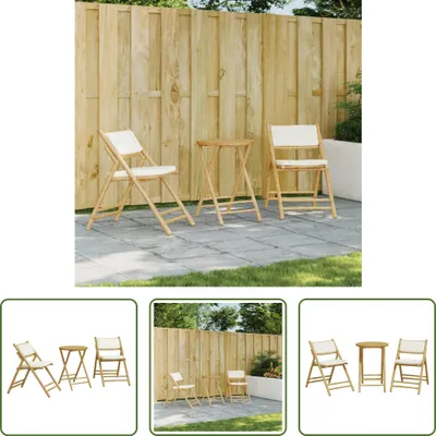 Produktbild von The Living Store 3-tlg. Bistro-Set Klappbar mit Cremeweißen Kissen Bambus