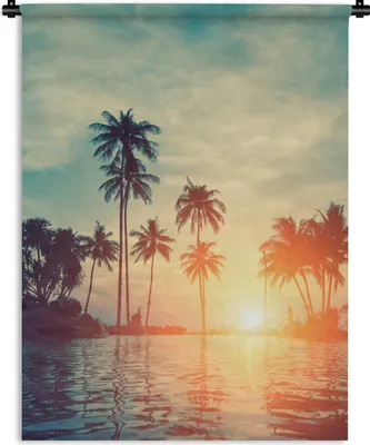 Produktbild von MuchoWow® Wandteppich Wandbehang Meer - Sonnenuntergang - Palme - Wolken 150x200 cm Tapisserie Dekoration Wandtuch - Wandaufhängung - Moderner