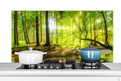 Obrázok produktu pre MuchoWow® Splashback Kuchyňa - Kuchynský backsplash - Ochrana steny pre sporák a drez Les - Krajina - Voda - Stromy - Slnko - Zelená - Príroda